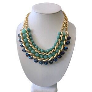 Gold Tone Necklace Faceted Beads Beaded Dangling Crystals Balls Multi-strand